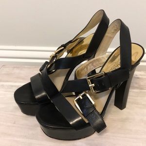 Michael Kors. Platform heels. Black. Gold buckles